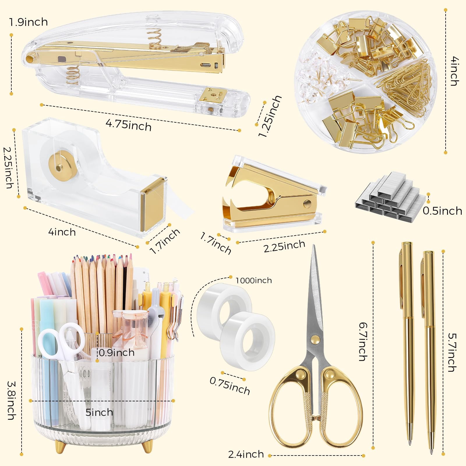 Office Supplies Set  Pencil Holder For Desk Gel Pen Stapler Tape Dispenser Clips And 1000pcs Staples Decor Women Accessories