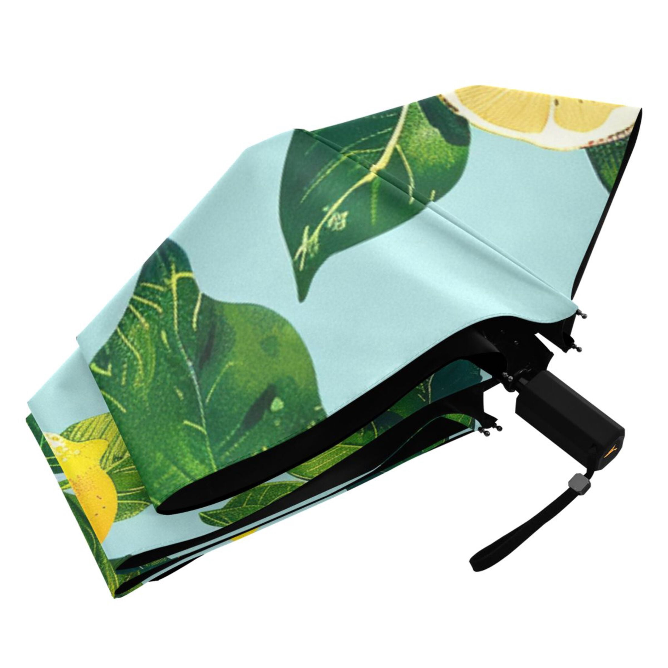 ALAZA Lemon Leaves UPF 50+ Compact Folding Umbrella for Rain Travel Umbrella Packable