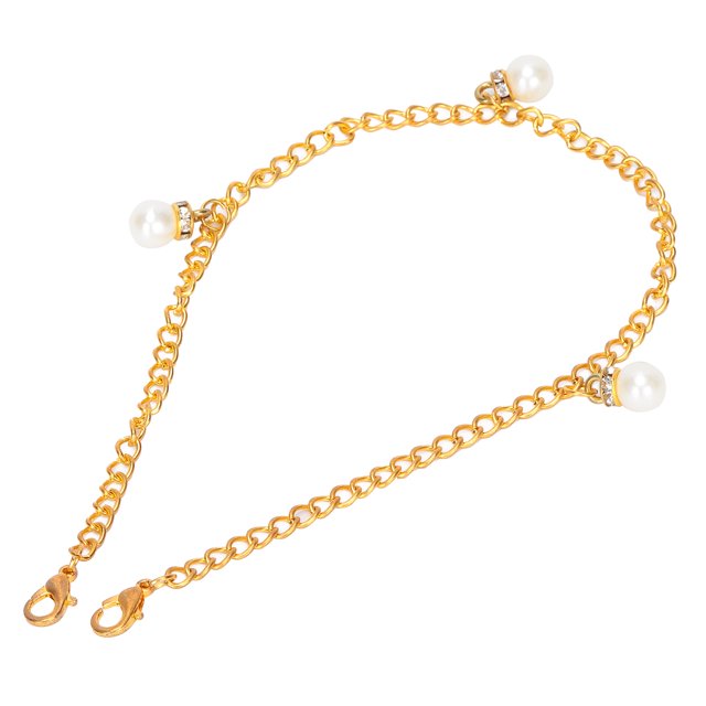 Collar con colgante de 3 perlas, cadena de barril, colgante de letras, collar de diamantes de imitación, bolsa, cadena de zapatos, dorado