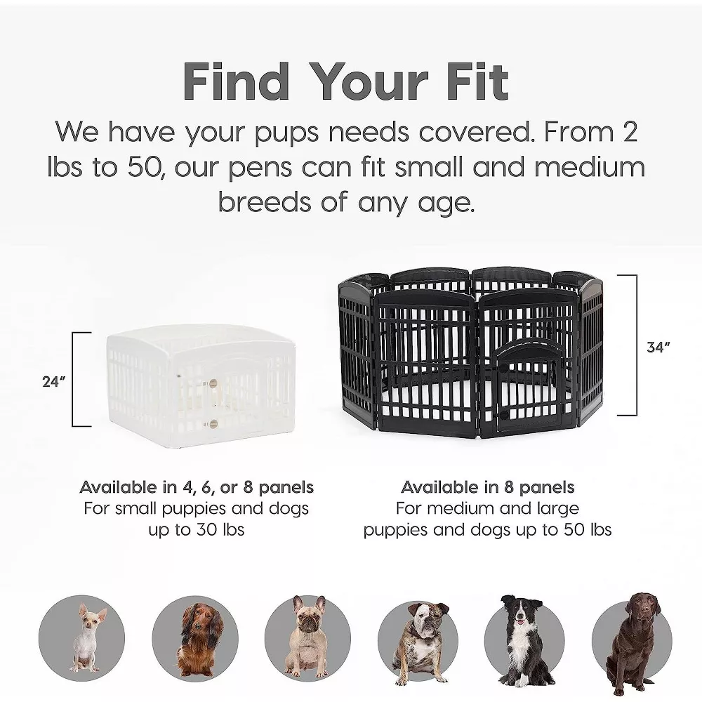 IRIS USA 24" Exercise 4-Panel Pet Playpen with Door, Dog Playpen, Puppy Playpen, for Puppies and Small Dogs, Keep Pets Secure, Easy Assemble, Fold It Down, Easy Storing, Customizable, Black