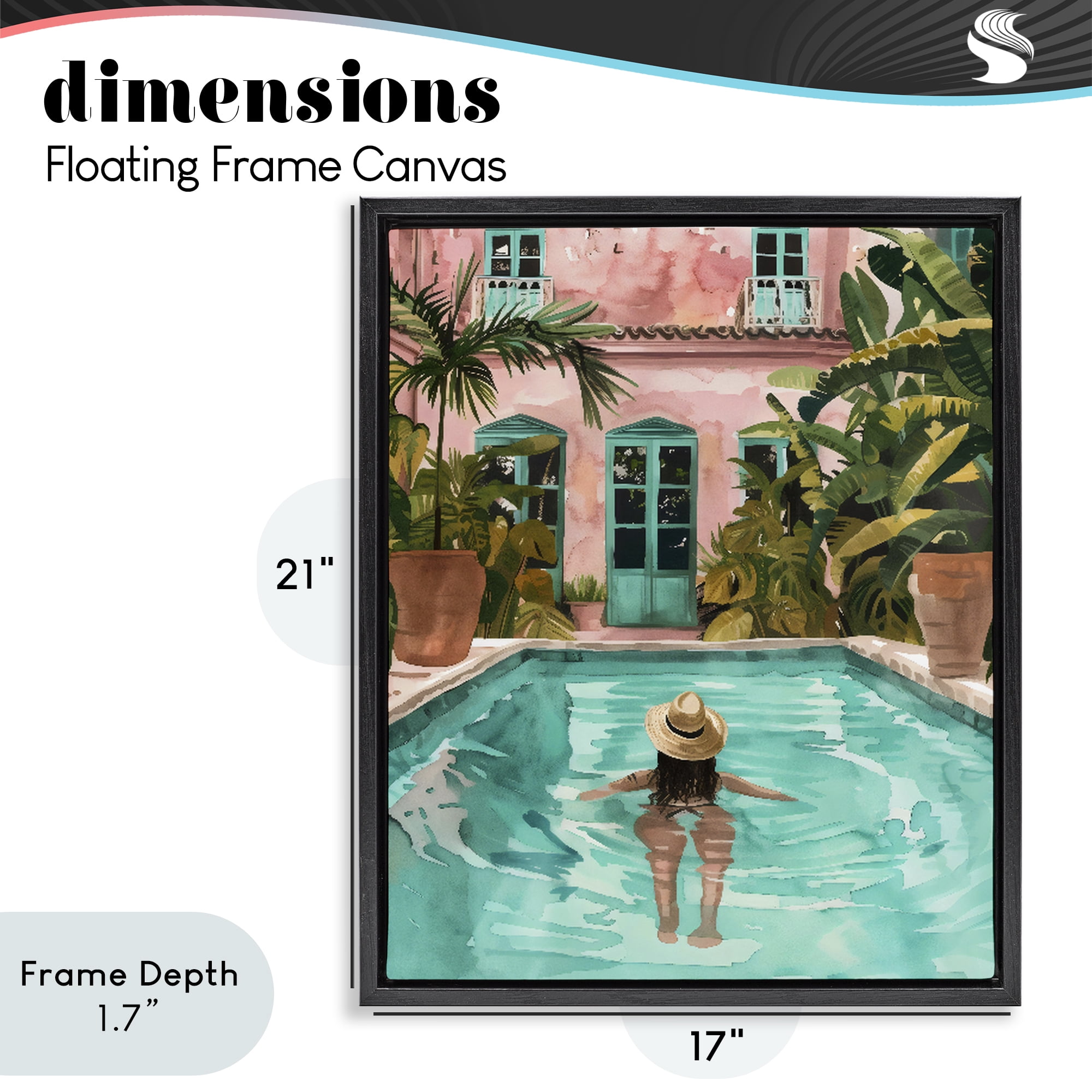 Stupell Industries Girl Swimming In Pool Black Framed Floater Canvas Wall Art, design by The Prints Vibe
