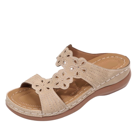 Beige Ladies Slippers For Women Spring Summer Casual Open Toe One Strap Wedge Heel Sandals For Outdoor Leisure All Match Style Size 36