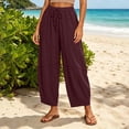 thumbnail image 6 of LIaqionyy Womens Cotton Linen Pants Baggy Wide Leg Lounge Elastic Waist Drawstring Lightweight Trousers with Pockets, 6 of 8