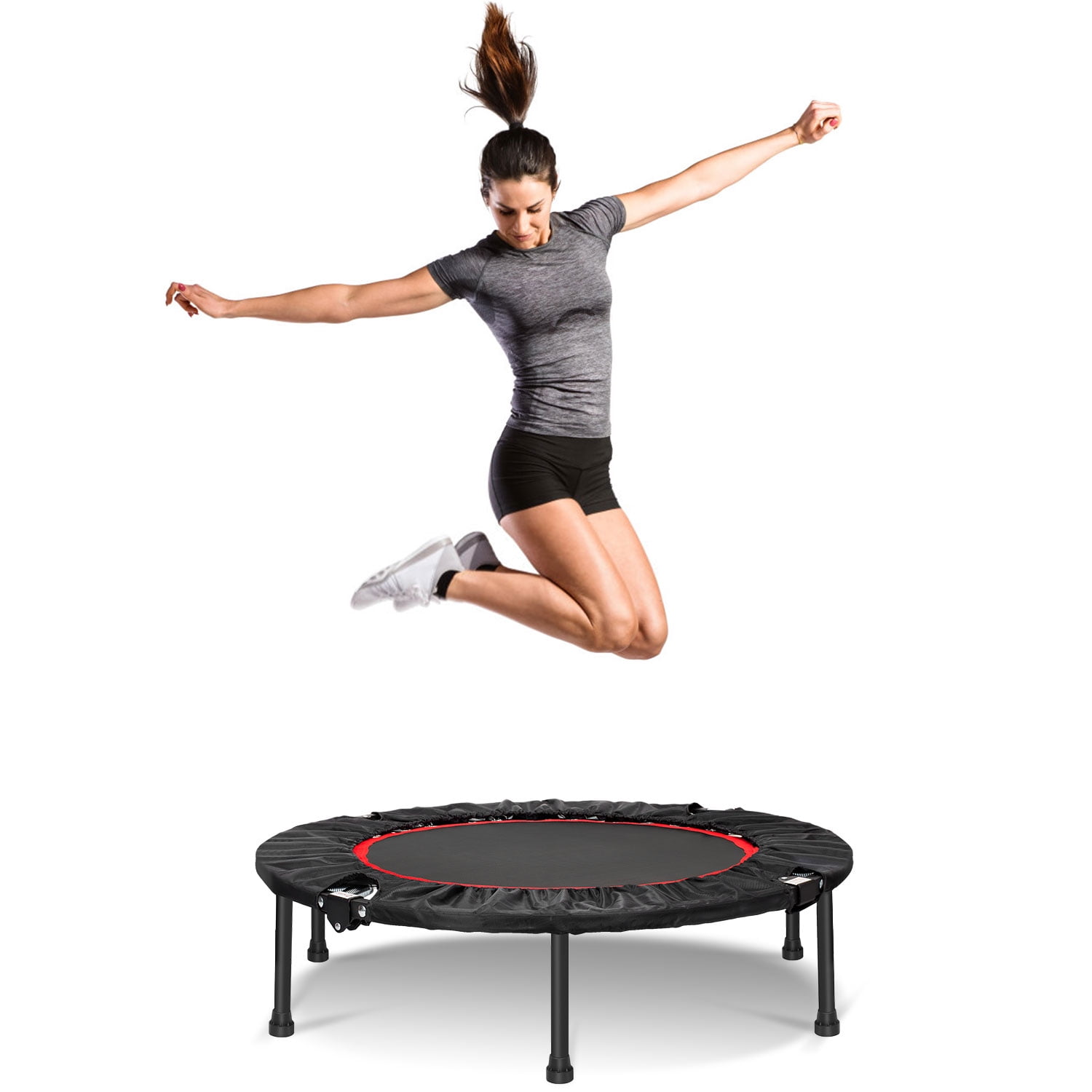 Foldable Trampoline Adjustable 40-Inch Kids Adults Indoor Outdoor Bounce Fitness 