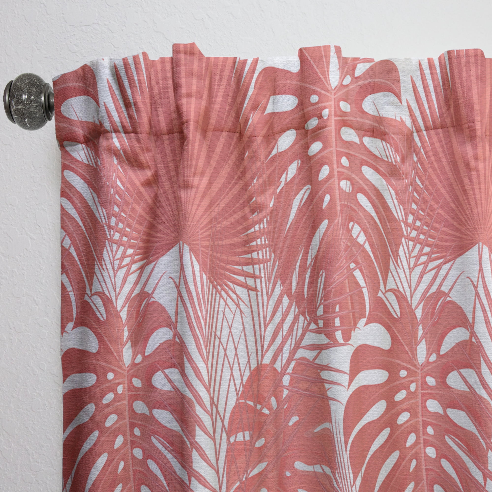 Designart 'Retro Tropical Foliage Coral I' Mid-Century Modern Curtain Panel