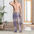 thumbnail image 5 of Uemuo Purple Floral Gingham Check Plaid Pattern Men's Wide Leg Palazzo Lounge Pants with Pockets Light Weight Loose Comfy Casual Pajama Pants-Small, 5 of 9