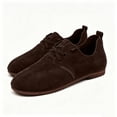 thumbnail image 4 of Womens Leather Sneakers Wide Toe Box Oxfords Flats Dressy Comfortable Round Toe Non Slip Business Work Loafers Retro Casual Lace up Soft Soled Cushion Lightweight Shoes Coffee 7.5, 4 of 6