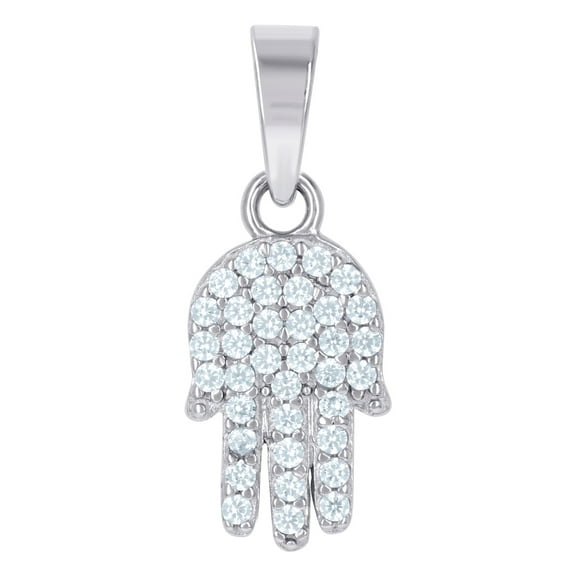 925 Sterling Silver Unisex Cubic Zirconia Religious Humsa Charm Pendant Necklace 21.7x8.7mm Wide Pendant for Women