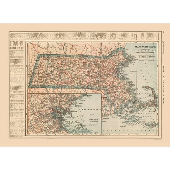 Historic State Map - Massachusetts - Reynold 1921 - 31.73 x 23 - Vintage Wall Art
