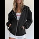 thumbnail image 5 of Sudaderas con Capucha y Cremallera para Mujer, Sudaderas Extragrandes, Conjuntos de Moda Escolar para Otoño, Chaquetas Informales, Ropa de Invierno Negro XXXL, 5 of 9