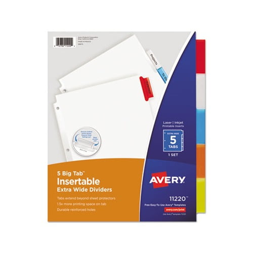Insertable Big Tab Dividers 5-Tab, 11 1/8 x 9 1/4