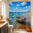 thumbnail image 2 of Coastal Nautical Shower Curtain, Waterproof Shower Curtains for Bathroom, Summer Ocean Beach Seagulls Waves Washable Fabric Bathtub Curtain Set Bath Decor with 12 Hooks Long 72"x84", 2 of 8