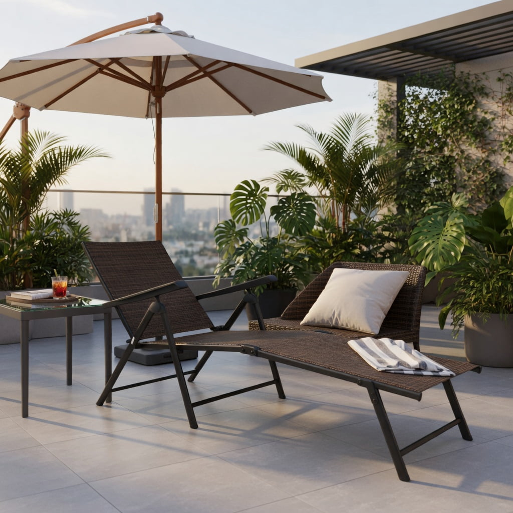 Hommoo Adjustable Outdoor Chaise Lounge Chair, 5-Position Reclining Steel Frame Patio Lounger with Textilene Seat, Tan