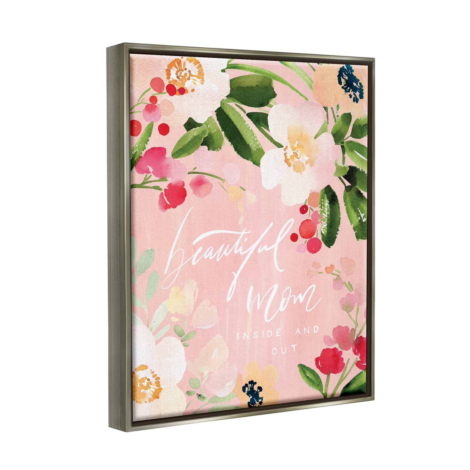Stupell Industries Beautiful Mom Floral Mother's Day Holiday Painting Gray Floater Framed Art Print Wall Art