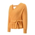 thumbnail image 4 of Txlixc Prendas de Punto de Estilo Suelto para Mujer, Jersey de Dobladillo con Volantes de Manga Larga con Cuello en V Profundo de Color Sólido Txlixc Moda, 4 of 6
