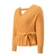 thumbnail image 4 of Txlixc Prendas de Punto de Estilo Suelto para Mujer, Jersey de Dobladillo con Volantes de Manga Larga con Cuello en V Profundo de Color Sólido Txlixc Moda, 4 of 6