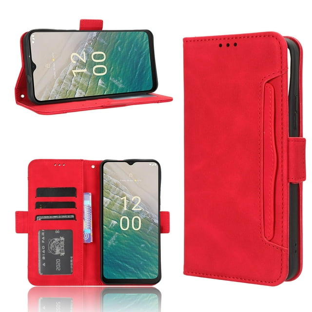 Case for Nokia C32 4G Cover Adjustable Detachable Card Holder Magnetic closure Leather Wallet Case-Red