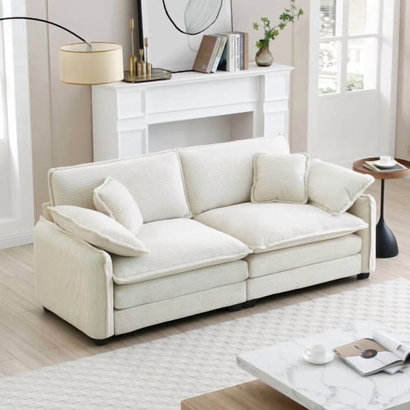81" Corduroy Mid-Century Loveseat Sofa, 2 Seater Accent Loveseat Couch with Deep Seat, Upholstered Loveseat with Memory Foam for Living Room, Beige