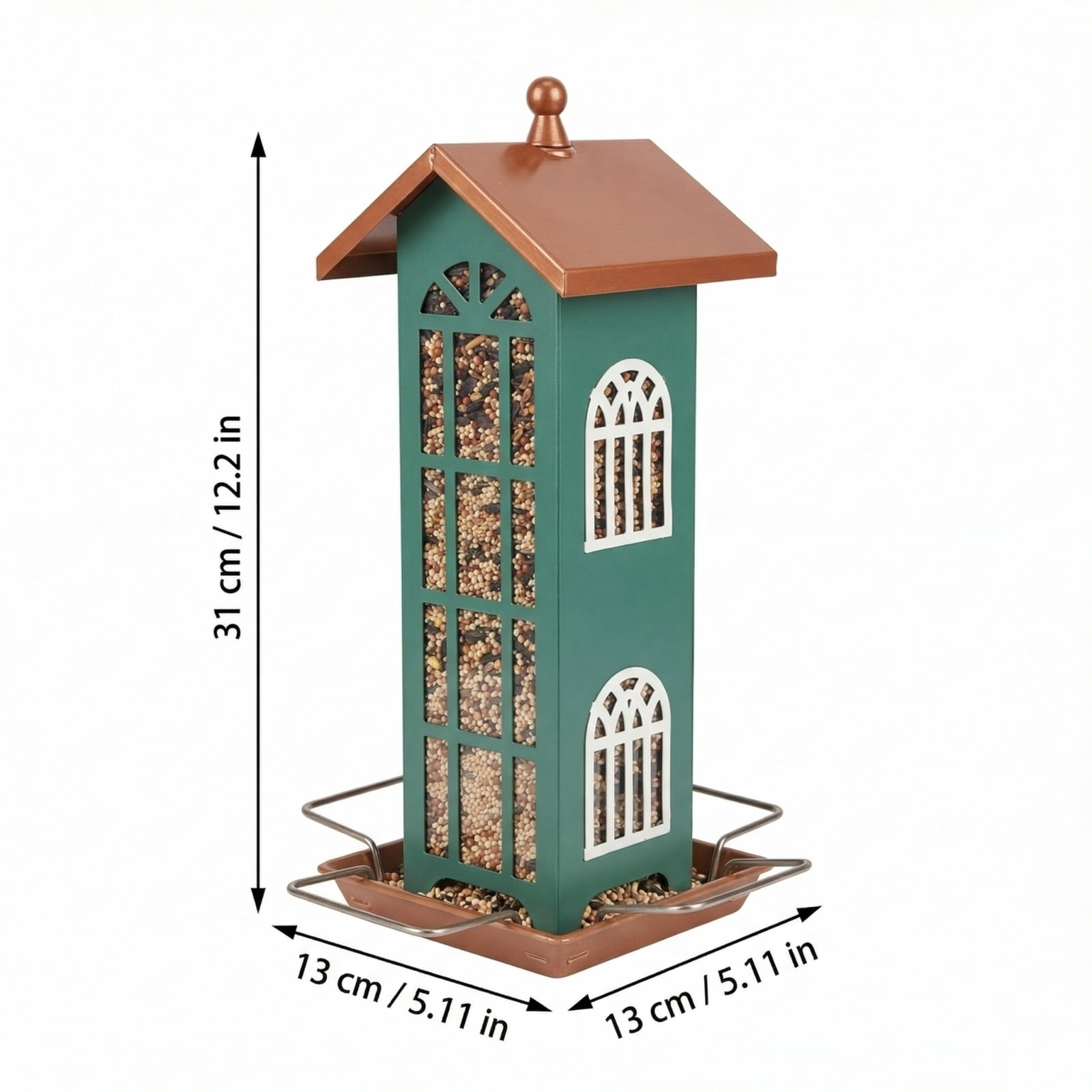 Copper Bird Feeder, Metal Bird Feeder, Outdoor Bird Feeder, Bird Feeder, Shepherds Hook for Bird Feeder, Bird Feeder Hanger, Outdoor and Garden, Bird Feeder Tray, 18X8 In, 1 Pc