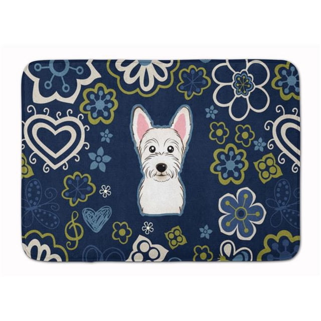 Tapis en Mousse à Mémoire de Forme Lavable en Machine Fleurs Bleues