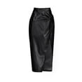 thumbnail image 6 of Lovskoo Women's Faux Leather Front Twist Knot Midi Skirt High Waist Long Skirt with Slit Black, 6 of 9