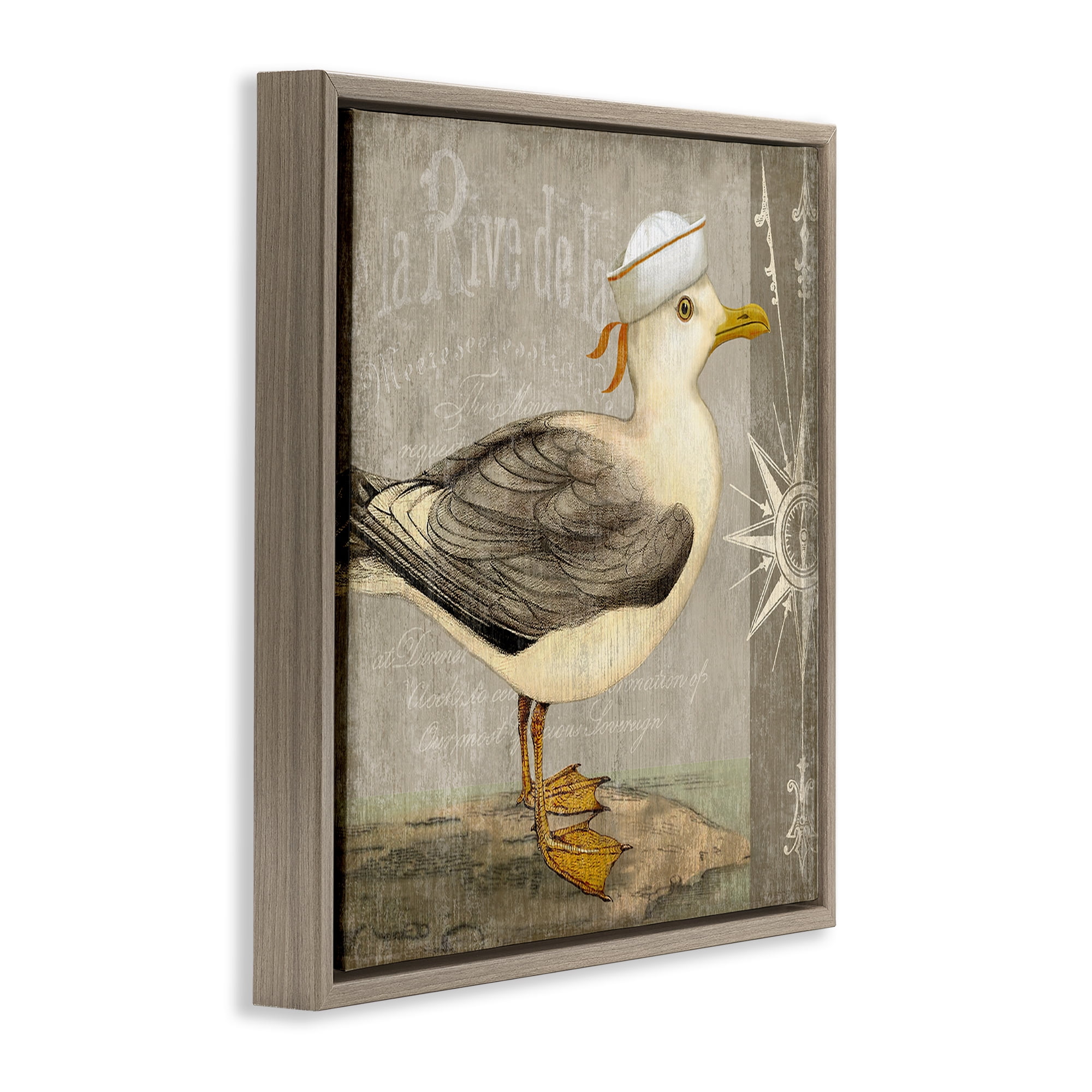 Stupell Industries Rustic Little Seagull Brown Framed Floater Canvas Wall Art, design by Suzanne Nicoll