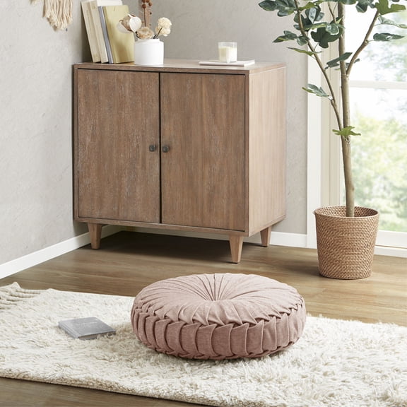 Ergode Poly Chenille Round Floor Pillow Cushion - Luxuriously Soft and Stylish, Feminine Design with Tufted Button Center and Pleated Detailing - Perfect for Comfort and Decor