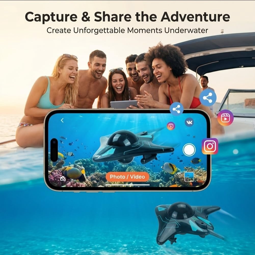 Underwater Drone with Camera,Boat Mini Equipped 6ch Remote App Wireless Control Waterproof Rc Submarine Cameras WiFi for Exploration Pool & Lakes Adults,Real-Time Image Transmission(2pcs)