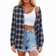 thumbnail image 4 of HOWPAY Plaid Shirts for Women V Neck Collared Button up Long Sleeve Casual Blouse Stretch Loose Fit Lightweight Cozy Soft Casual Tops Navy M, 4 of 8
