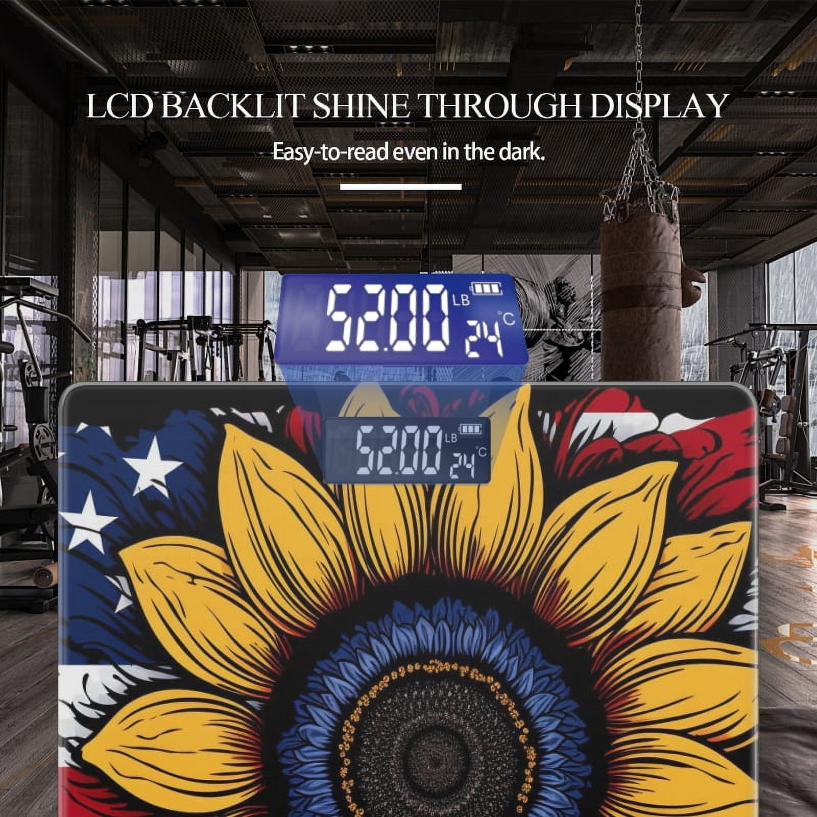 High Precision Body Weight Scale Smart Bathroom Scales with Large LCD Display(400lbs),Decorative for Bedroom-Sunflower Design With American Flag Integrated