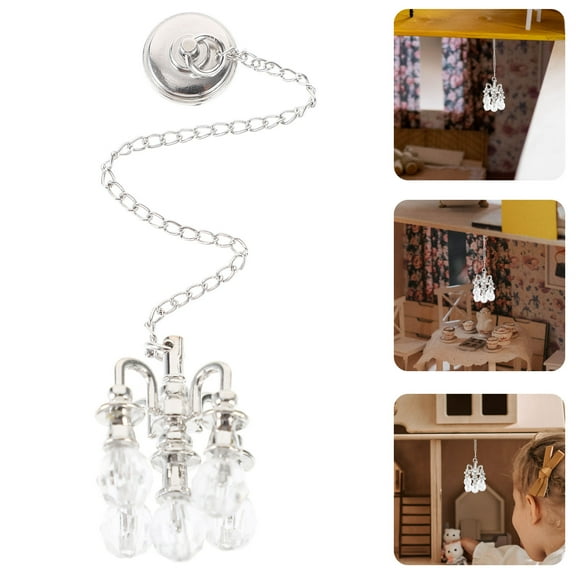 SOPOTUTU  Miniature Crystal Chandelier Elegant Retro Style Dollhouse Accessory 2pcs