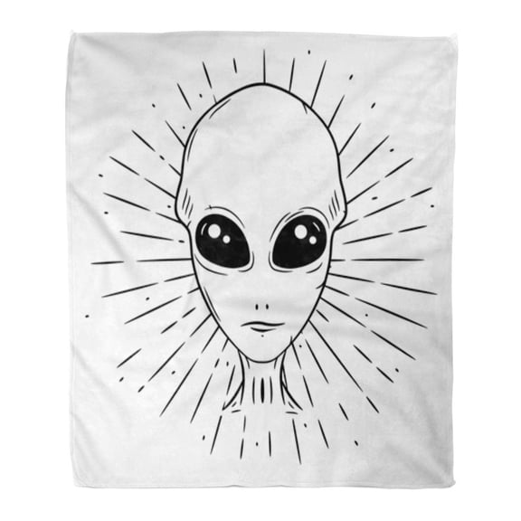 SIDONKU Throw Blanket Warm Cozy Print Flannel Gray Weird Alien and Divergent Rays Badges More Cartoon Face Head Bizarre Comfortable Soft for Bed Sofa and Couch 58x80 Inches