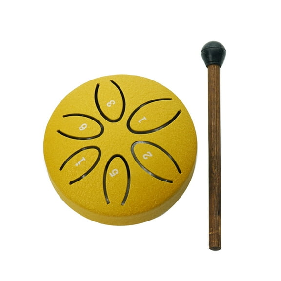 Zaqw Mini Steel Tongue Drum, 3 Inch 6 Note Chakra Drum for Outside Garden, Steel Hand Drum w/Bag, Music Book, Mallet, Musical Education Entertainment Meditation Yoga Zen Gift - Gold