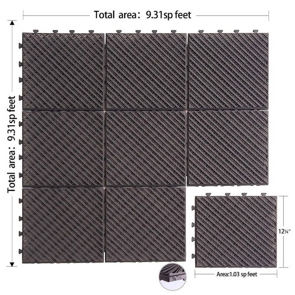 Patio Interlocking Deck Tiles, 12"x12" Square Composite Decking Tiles, Striped Plastic Outdoor Flooring Tile All Weather for Balcony Porch Backyard, (Dark Brown, Pack of 36)