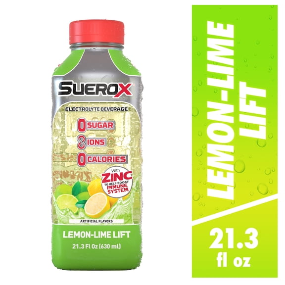 SueroX Zero Sugar Electrolyte Drink for Hydration & Recovery, Lemon-Lime Lift, 21.3 fl oz, 1 Count