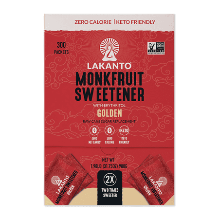 Lakanto Golden Monk Fruit Sweetener with Erythritol 2:1 Packets - 3g x 300 Count
