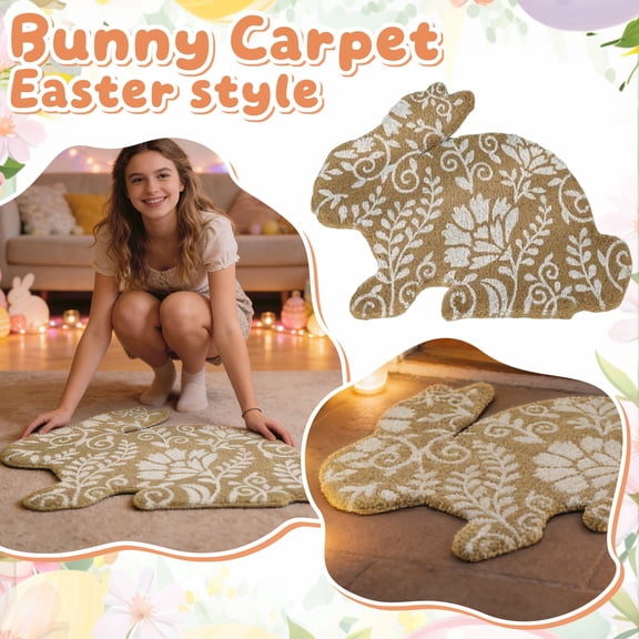 Easter Bunny Coir Doormat Easter Welcome Door Mat for Front Door, 31.5 x 19.7 Inches Bunny Flower Mat for Front Porch Entryway Entrance Non Slip Rabbit Carpet for Easter Spring Home Decor