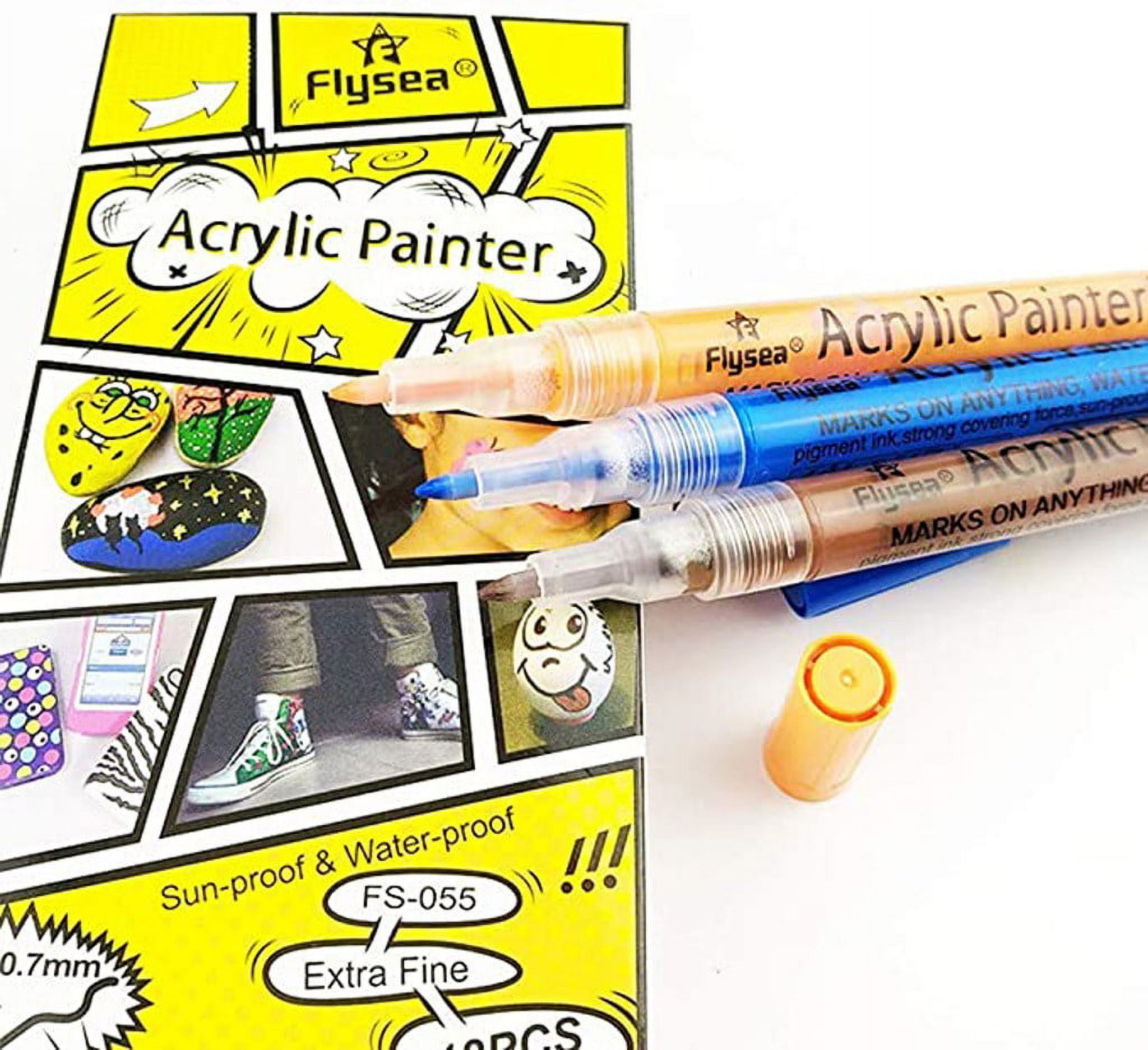 28 Colors Waterproof Dual Tip Acrylic Paint Pens, Dot & Fine Tip Premium Coloring Drawing Markers Set for Wood, Rock Painting, Canvas, Glass, Ceramic Surfaces and DIY Crafts Making Art Supplies