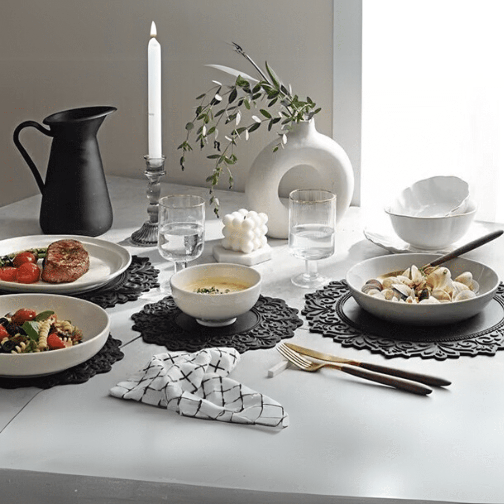 2 Set, Premium 14" Silicone Placemat – Heat-Resistant, Non-Slip & Waterproof – Easy to Clean, Dishwasher Safe Table Mat for Dining & Kitchen (Ivory)