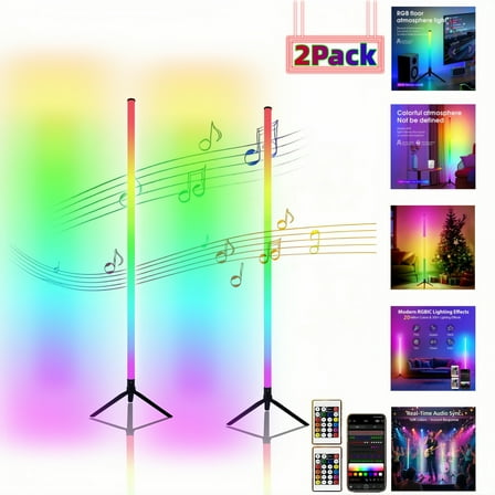 2PCS LED Floor Lamps Smart RGB Led Corner Floor Lamp with Spotlight,20 Million Color 360°Changing Floor Lights with App Control, Music Sync Mood Lighting for Living Room,bedrooms,Christmas Decoration
