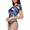 thumbnail image 2 of Daiia Astronaut in Outer Space print Women's Crew Neck Short Sleeve Bodysuit Fashion Tops Fit Casual Basic Extender Bodysuit-Medium, 2 of 9