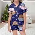 thumbnail image 2 of Girls Cute Printed Pajama Set Short Sleeve Button Up Top with Matching Shorts for Home Wear Comfort, 2 of 6