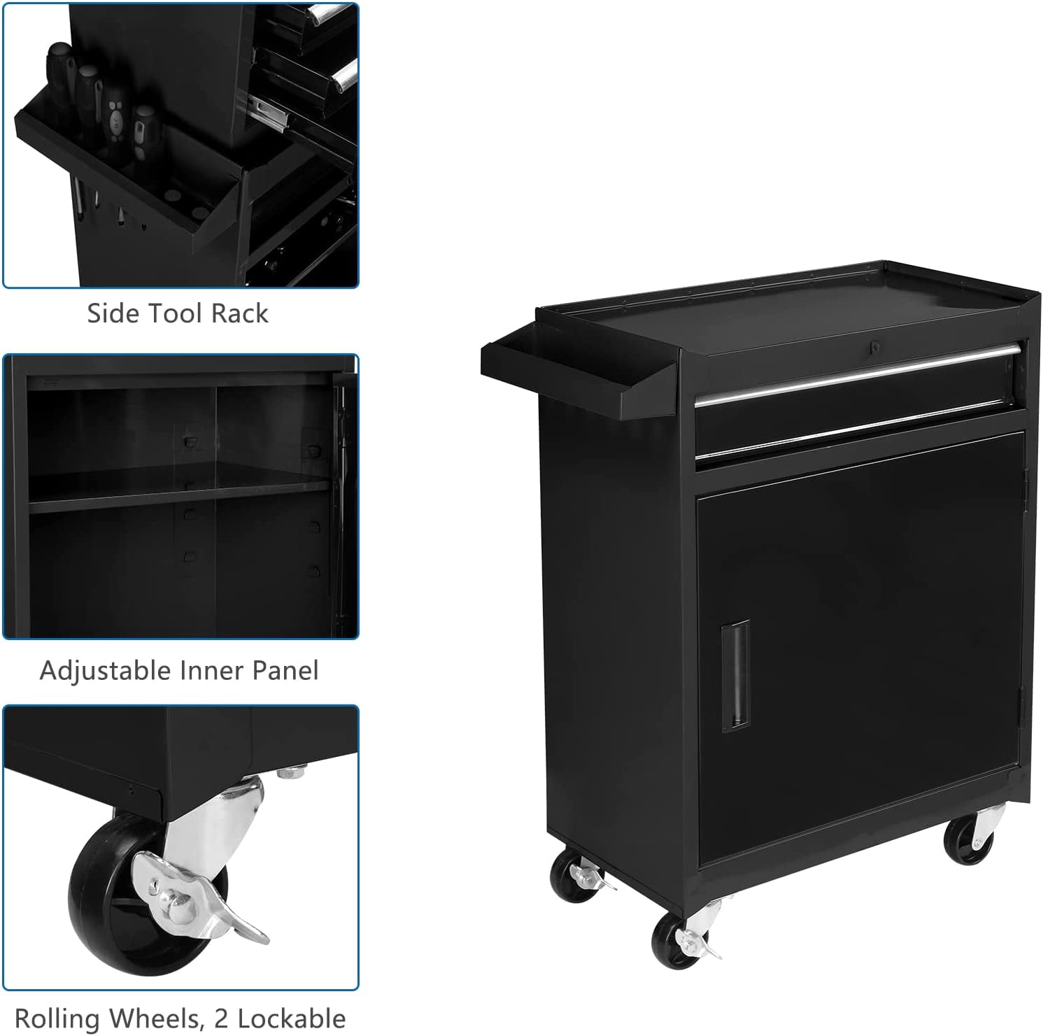 TUFFIOM 5-Drawer Rolling Tool Chest, Tool Storage Cabinet with Adjustable Shelf, Tool Organizer Box
