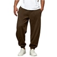 thumbnail image 2 of Men's Solid Color Cuffed Wide Leg Joggers Elastic High Waist Deep Side Pockets Soft Loose Cut for Daily Errands Weekend Trips Brown M, 2 of 6