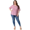 thumbnail image 3 of DARING DIVA Women's Plus Floral Print Ruffle Short Sleeve Babydoll Blouse 1X Pink, 3 of 6