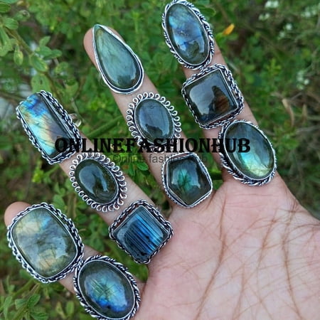 Labradorite Gemstone 925 Sterling Silver Plated Handmade Ring 25 Pcs