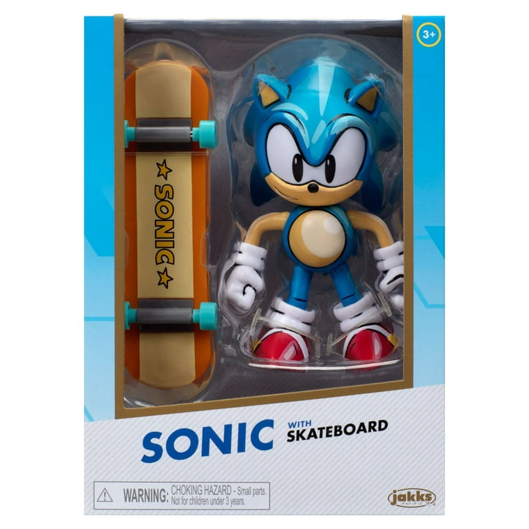 Sonic the Hedgehog 4 Inch JAKKS Gold Collector Action Figure - Classic Sonic  with Skateboard with 11 Points of Articulation 