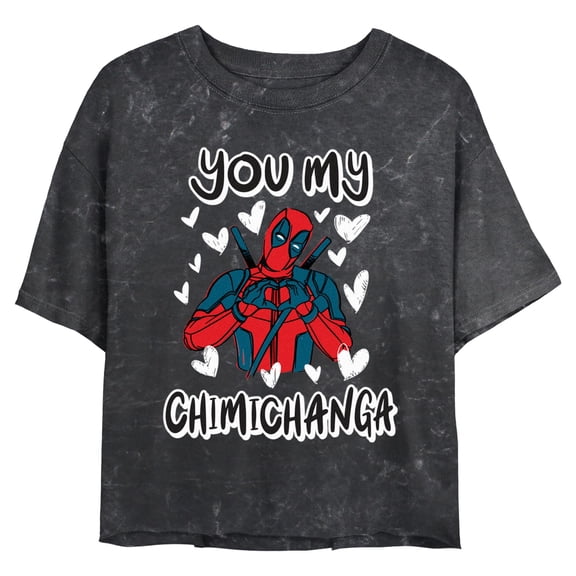 Junior's Marvel: Deadpool You're My Chimichanga Heart Sign Graphic Crop T-Shirt