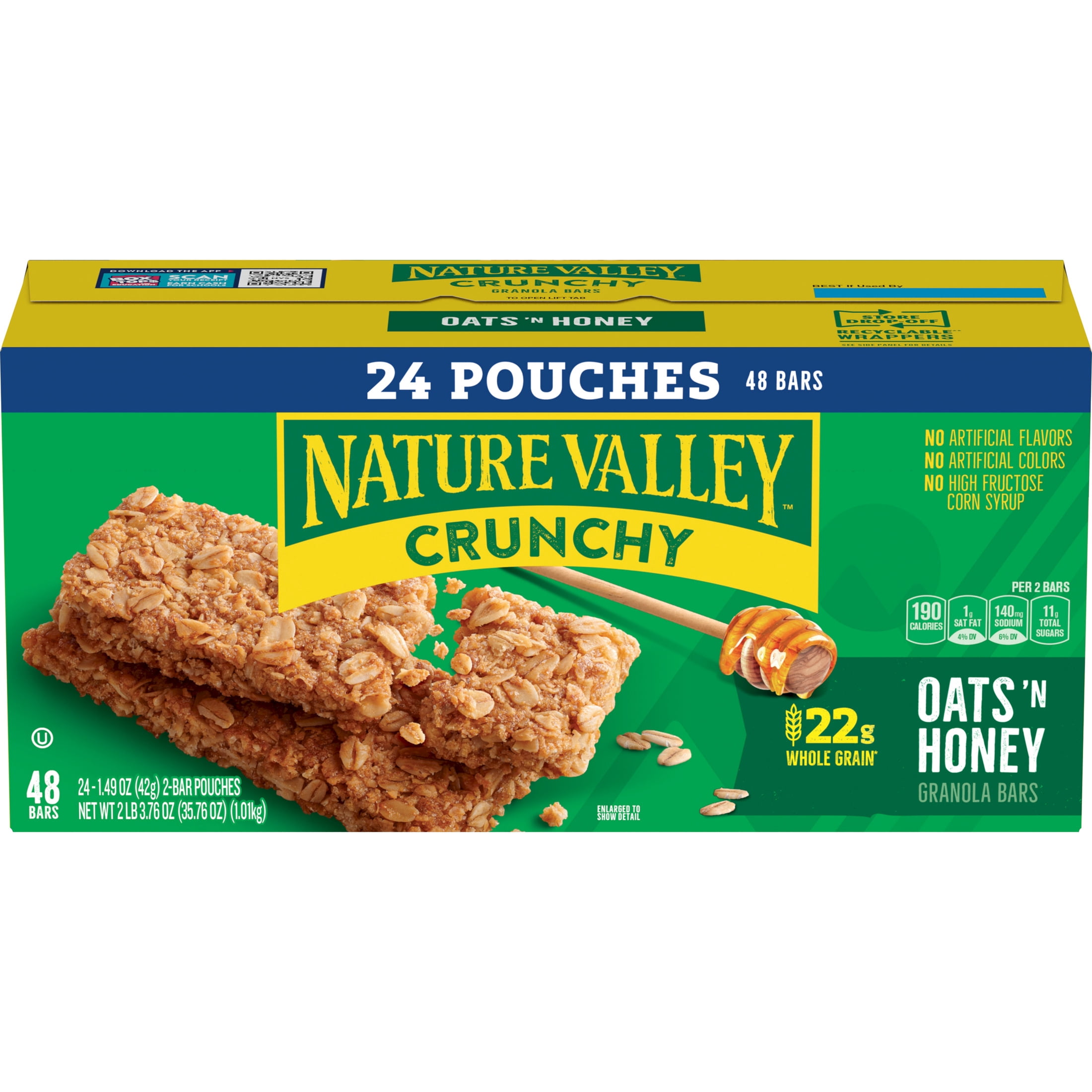 (6 pack) Nature Valley Crunchy Granola Bars, Oats 'n Honey, 48 Count, 35.76 oz (24 Pouches)