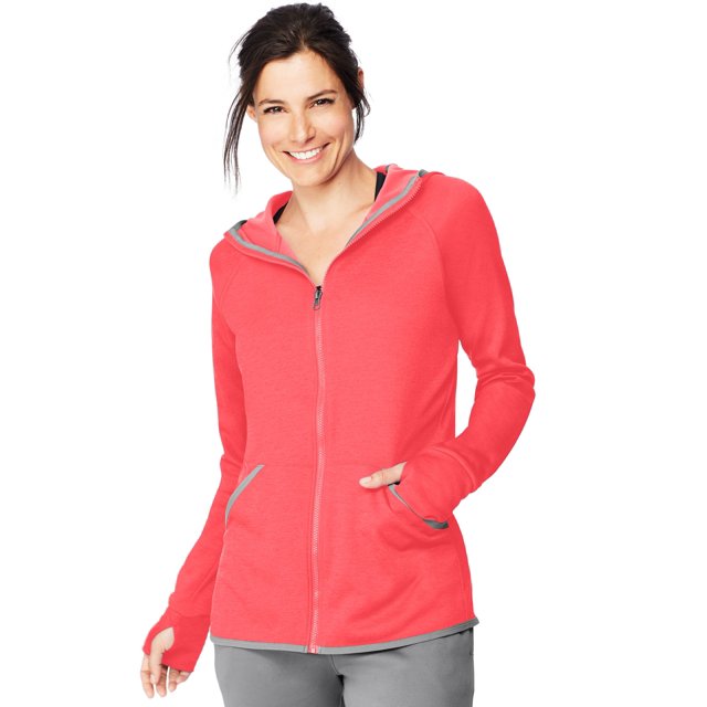 Hanes Womens Sport Performance Fleece Zip Up Hoodie, S, Razzle Pink Heather